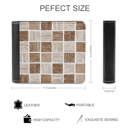 Block Print Vintage Boho Neutral Brown Soft PU Leather Bifold Wallet, Coin Purse Credit Pass Case, Durable Card-Holder Slim Billfold for Men Woman Money Storage2
