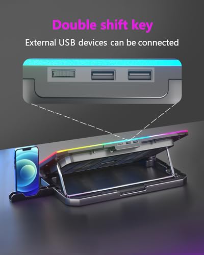 Image of TECHIE 6 Fan Laptop Cooling Pad with Mobile Stand & 10 RGB Modes | 5-Level Adjustable Gaming Stand | Dual-Speed Fans 1200-3000 RPM | Quiet USB Cooling Base | Foldable Metal Mesh for 15.6 inch Laptops