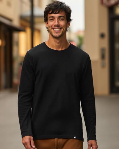 Image of Bewakoof Men's Solid Regular Fit Full Sleeve Round Neck Cotton T-Shirt