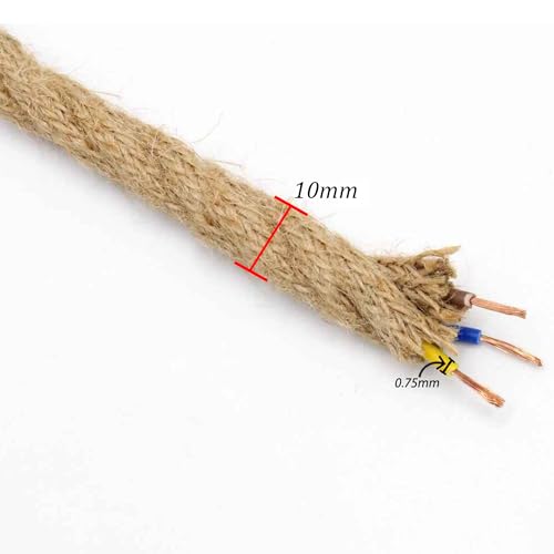 Image of 16.4ft 18 Cloth Covered 3 Conductor Hemp Rope Electrical Wire 5m Vintage Style 18-Gauge Twisted Braided Cord for Antique Lamps DIY Lighting Projects Chandeliers Home Decor (3 Core Twisted - Hemp)