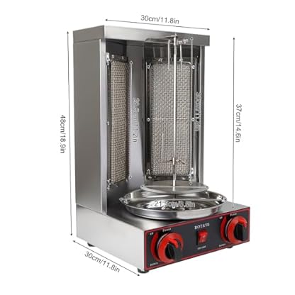 2 Brenner Gas 3000W Edelstahl Döner Kebab Maschine Dönergrill Tischgrill BBQ Grillofen Vertikale Broiler Gaskochmaschine Spinnen Döner Kebab Shawarma Gyro Grill – Bild 3