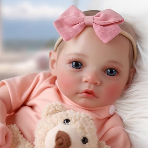 JIZHI Reborn-Babypuppen 43,2 cm Realistische Neugeborene Mädchen Lebensechte Puppe Offene Augen Echt Aussehendes Baby Weicher Stoffkörper Bewegliche Gliedmaßen – Bild 4
