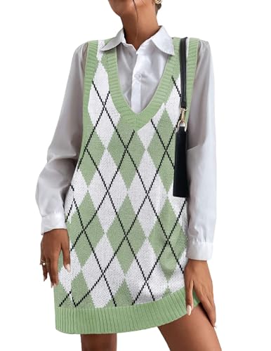 Image of Zeagoo Womens Sweater Vest Dress Pattern Knitted Pullovers Sweaters V Neck Tank Sweater Dress with Pockets