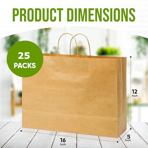 Image of RanGit Bhumi Gift Bags- 10pcs Large Brown Paper Bags for Shopping Retail Paper Carry Bags, Party Favor Return Gifting Bags, Disposable, Recyclable Eco Friendly (16x5x12 in Brown, 10 pack)