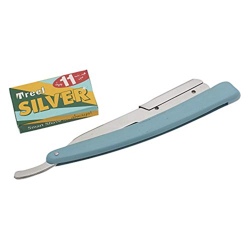 SURGICAL ONLINE Classic Professional Straight Edge Razor with 10 Treet Silver Razor Blades - Close Shave Every Time Men's Manual Shaver Safety Retro Style (Teal)