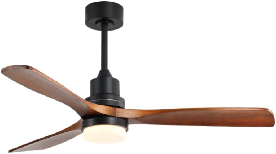 Indoor 52 Inch Ceiling Fan With Dimmable Led Light 6 Speed Remote 3 Wood Blade Reversible DC Motor For Bedroom (Black + Metal & Wood)