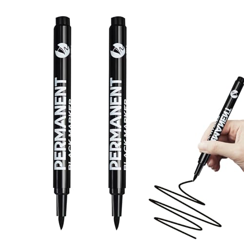 ZWWOGE 2 PCS Marqueur Noir Indélébile, Largeur de Trait 2 mm, Imperméable Marqueur Noir indelebile, pour Verre Céramique Toile Pneus Metal Toile Papier