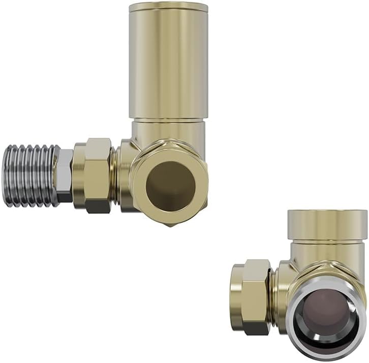 WarmeHaus 15mm Round Head Corner Radiator Valves Angled Towel Rail Valve + Lockshield Valve Brushed Brass โ image 1