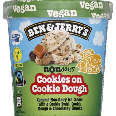 Ben & Jerry's Vegan Cookie Dough Ice Cream Tub, Dairy-Free Caramel, Cookies & Chocolate Chip Ice Cream, 465ml