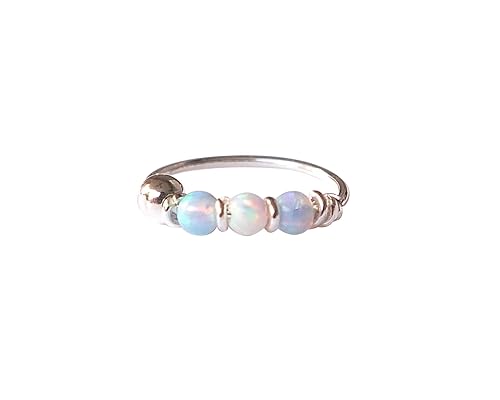 Miniatura 2 de Handmade 925 Sterling Silver SINGLE Small 10MM Hoop Earring Set with Trio Blue&White Opal - SINGLE Hoop for ONE ear - for Helix, Cartilage, 2nd Ear