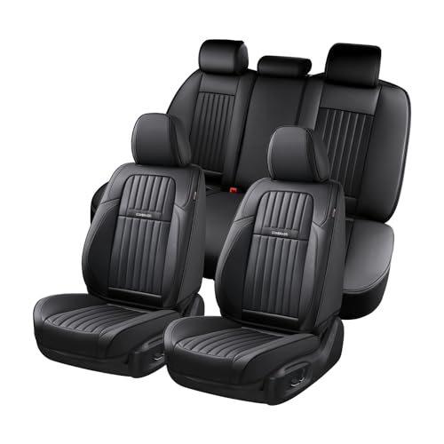 Image of Coverado Car Seat Covers Full Set, Seat Covers for Cars, Black Car Seat Cover, Nappa Leather Car Seat Cushion, Car Seat Protector, Waterproof Car Seat Covers Front Seats and Back Fit for Most Cars