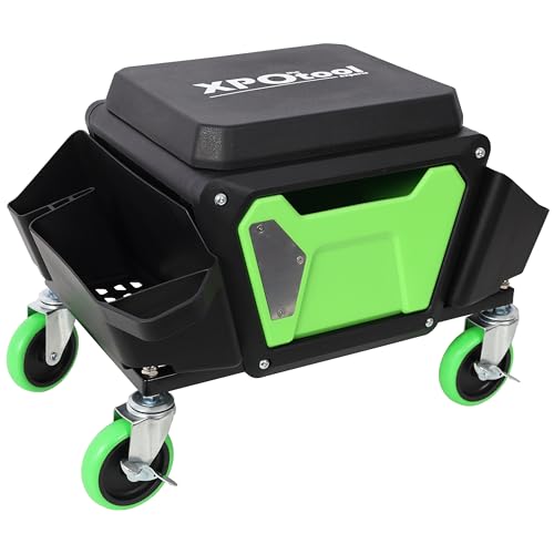 Sun koery Heavy-Duty Rolling Mechanic Stool - 330lb Capacity Garage Creeper Seat with 5 Swivel Wheels | Adjustable Height Stool for Auto Repair,Under Car Work |Non-Slip Cushion & Durable Steel Frame