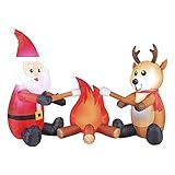 Occasions 6 Foot Inflatable Polyester Pre Lit Campfire Santa and Reindeer Christmas Yard Decoration with Multicolor Lights
