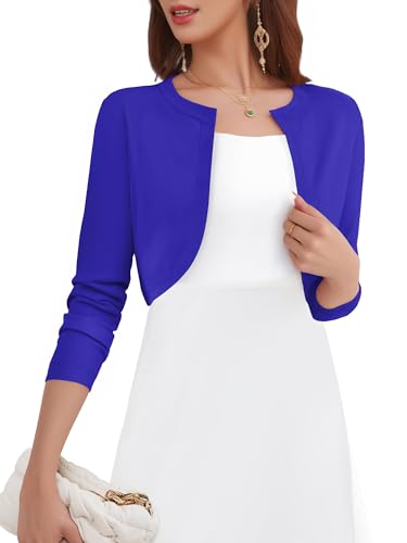 Image of Women's Long Sleeve Shrugs Lightweight Open Front Cropped Cardigan for Women S-2XL