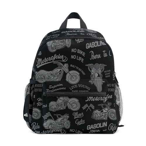 Motorcycle Backpack for Kids, Preschool Toddler 12 Inch Mini Bookbag, Kindergarten Nursery Primary Student Travel School Bag for Boys Girls Children
