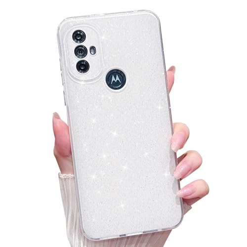 MINSCOSE for Moto G Power 2022 Case,Cute Super Vibrant Neon Glitter Shiny Bling Sparkly Case Thin Slim Shockproof Camera Protection Cover for Women Girl for Motorola Moto G Power 2022-White