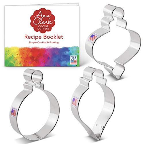 Ann Clark Cookie Cutters 3-Piece Christmas Ornament Cookie Cutter Set with Recipe Booklet
