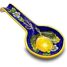 Italian Ceramic Spoon Rest for Kitchen Counter Top, Spoon Holder for Stove Top Hand Painted With Brush, Lemon Blue Decor, Produced by Giotti Ceramiche Made in Italy Tuscany, Home Decor Pottery