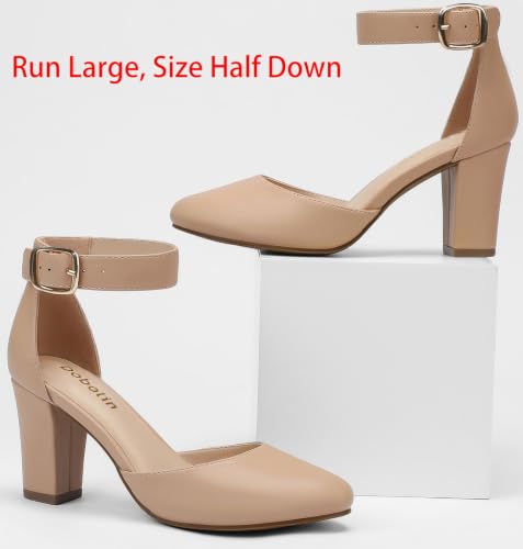 Image of 3 Inch Wide Width Chunky Heels for Women Closed Toe Heels Dress Shoes for Womens Round Pumps Ankle Strap Block Heel Bridesmaid Wedding Prom Party Comfortable (Run Large, Size Half Down)