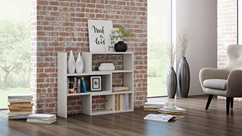 MATKAM Bücherregal Irys II Büroregal für Ordner und Bücher, Standregal Wohnzimmer und Schlafzimmer, Offenes Regal für Büro, Aktenregal, Ausziehbar Eckregal, Aufbewahrungsregal (White)