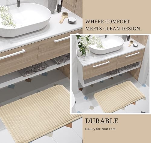 Image of SANMARINO Ultra Soft Memory Foam Bath Mat 16 inch x 24 inch | Non-Slip, Thick & Water Absorbent Bathroom Rug | Quick Dry Shower Floor Mat | Bath Rug for Bathroom & Home Decor - (Beige, 40 x 60 cm)
