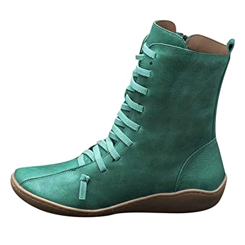 Futezty Hiking Boots Women Lug Sole Combat Boots Lace-Up Motorcycle Platform Ankle Short Booties Gothic Bootie, Yz-green, 7.5