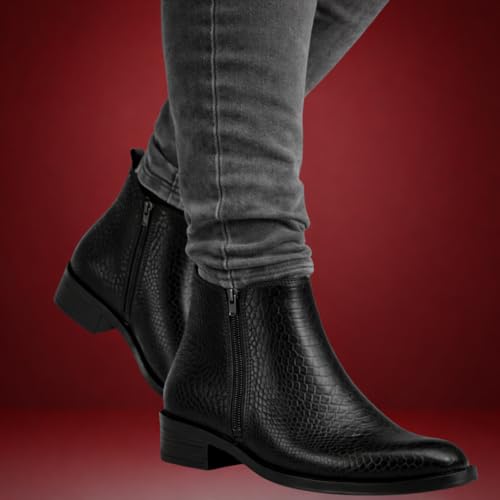 Image of Men's Chelsea Boots with Zipper closure | Croc Textured Leather | Cuban Heel | Italian Design | TPR Sole | Cushioned Insole
