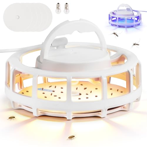 Flea Traps for Home Flea Light Trap with 5 Non-Toxic Sticky Flea Pads Flea Lamp Traps Catcher No Spray or Bomb Needed Fleas Treatment for Home Carpets Bedding