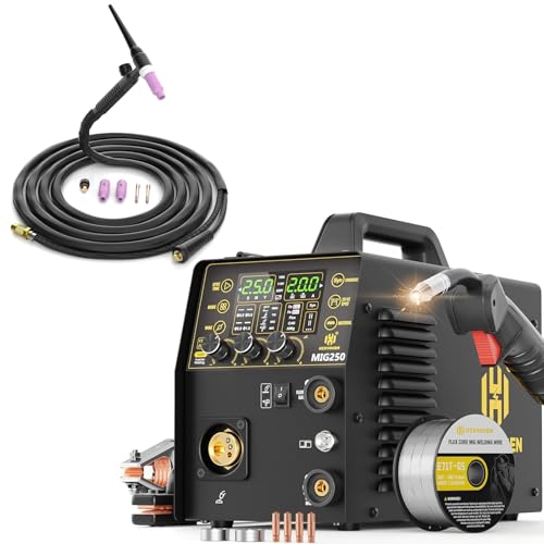 Image of H HZXVOGEN Aluminum MIG Welder with WP17V TIG Torch, 250A 6 in 1 Gas/Flux Core Gasless MIG/Lift TIG/Stick/Spot/Spool Gun Welder Machine, 110/220V Synergic Control with LED Digital Display
