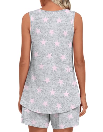 Image of LONGYUAN Womens Sleeveless Pajama Set Soft Summer Lounge Shorts Tank Top Sleepwear with Pockets 2 Piece Set M-3XL