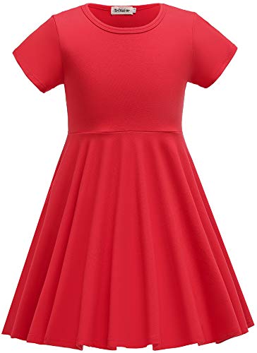 TriKalor Girls Dresses Short Sleeve Solid Color Skater Casual Twirly