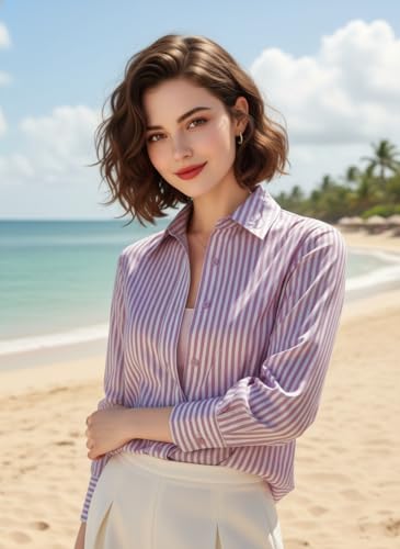Image of Women Shirt||Women Relaxed Fit Vertical Striped Spread Collar Cotton Casual Shirt (S-12-19)
