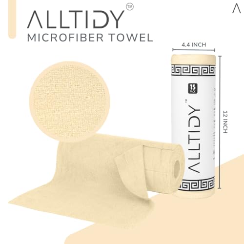 Image of Microfiber Cloth Roll 30x30 cm | Reusable Tear-Away Cleaning Cloth (cleaning cloth reusable) | Lint-Free & Absorbent for Kitchen, Car & Home | (30 Pulls, Beige)