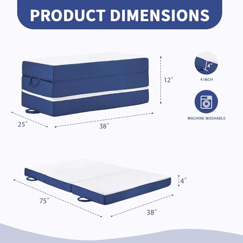 Image of Folding Mattress Twin, 4 inch Tri-Fold Floor Bed Futon for Guest Bed,White