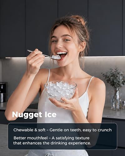 Image of CyberChill Nugget Ice Maker Dispenser, 40lbs Per Day Countertop Pebble Ice Machine with Touch Free Ice Dispensing, Self-Cleaning, Chewable Sonic Ice for Home, Kitchen, Office