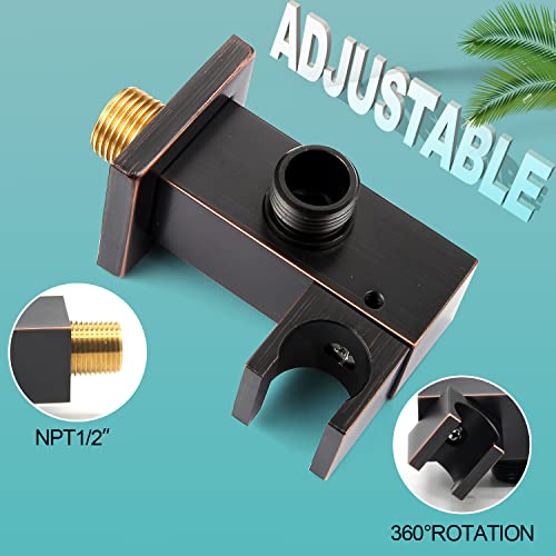 Hand-Held Shower Head Set - Oil Rubbed Bronze Brass Handheld Shower Wand With Wall Mount Adjustable Elbow Holder And 59Inch Long Hose - Modern Rectangle Hand Shower High Pressure #TOP3