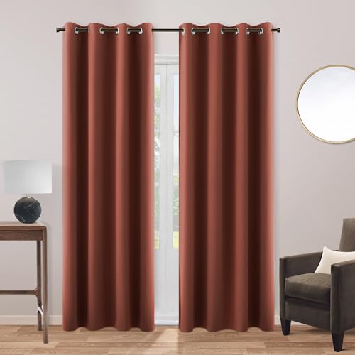 Image of Blackout Curtains 84 Inch Length for Living Room 2 Panels Pair Set Grommet Insulated Thermal Winter Home Decor Noise Soundproof Brick Red Fall Window Curtains for Bedroom 52x84 Inches Long Terracotta