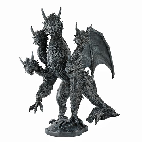 GENUINQ Ancient Legendary Five-Headed Black Dragon Statue Roaring Figurine Gothic