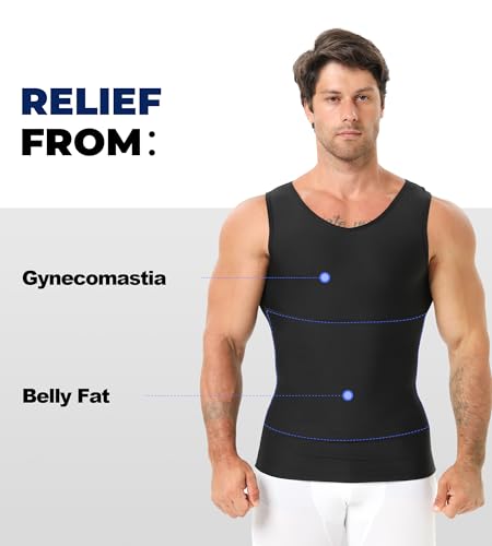 Compression Shirt Men, V-Neck Slimming Body Shaper Tank Top Shapewear Undershirt for Gynecomastia Tummy Control3