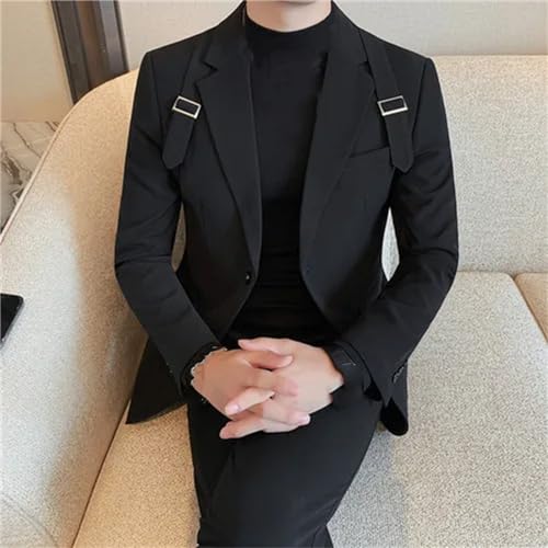 Strap Decoration Suit Jacket for Men Slim Casual Business Stylish Office Wedding Groom Social Blazers2
