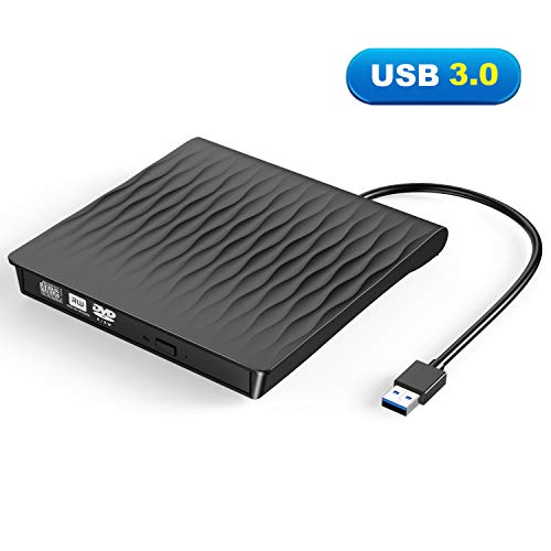 External CD DVD Drive, IVKEY USB 3.0 Slim Portable External CD DVD Rewriter Burner Writer,High Speed Data Transfer USB Optical Drives Player for PC Desktop Laptop Windows Linux Mac OS (Black)