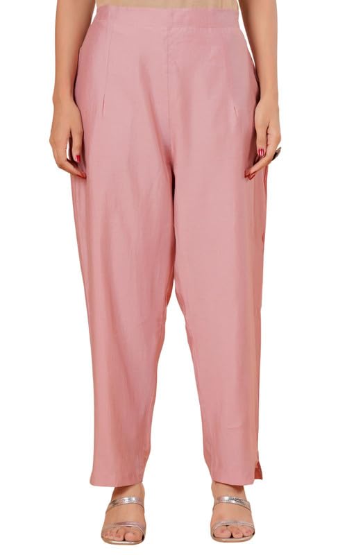 aramya Soft Cotton Pink Solid Office or Casual Wear Trousers for Women-picture-10