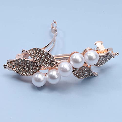 Yheakne Bridal Pearl Rhinestone Hair Clip Barrette Shining Headwear Crystal Hair Barrette Clip Wedding Headpieces Hair Accessories For Women And Girls (Rose Gold) #TOP3
