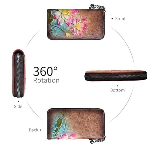 Image of Wallet Genuine Leather for Women - with RFID Blocking Card checkbook ID Slot Large Capacity Vintage style (lotus coffee)