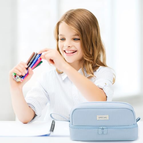Image of MAMUNU Pencil Case Large Capacity, Pencil Case Aesthetic, Pencil Pen Pouch with Zipper Compartments Portable Handle, Pencil Pouch for School Office College Teen Girls Boys Adults Students