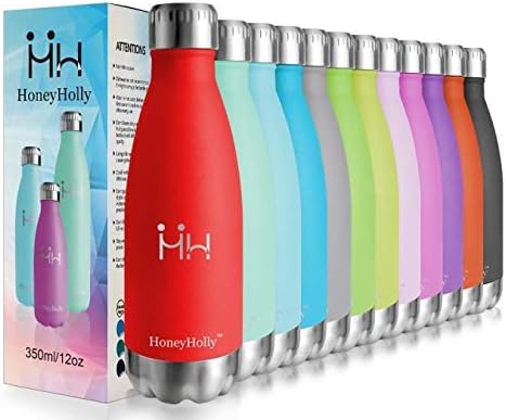 HoneyHolly Kids Stainless Steel Water Bottle 350ML, Metal Water Bottle, Double Walled Vacuum, Small Insulated Water Bottles for School, Girls, Boys BPA Free Reusable Leak Proof for Hot/Cold Water