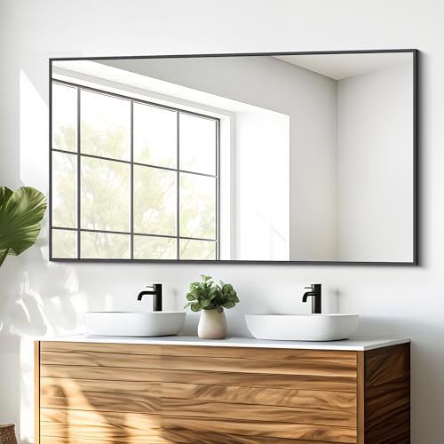 Image of DESBING Black Bathroom Mirror for Wall, 30x50 Inch Rectangle Mirrors with Metal Frame, Modern Vanity Wall Mirror Decor for Entryway Hangs, Bathroom Living Room Horizontal or Vertical