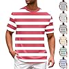 YOSUWOAI Men's T-Shirt Summer Striped Shirt Sports Tops Crew Neck Short Sleeve Tee Shirts Quick Drying Sports Shirt Striped Cotton Casual Shirt Regular Fit Training T-Shirts, O khaki., XXL #1