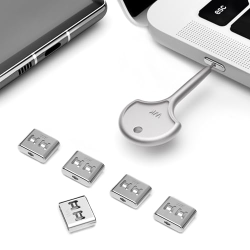 PortPlugs USB-C Port Blockers with Key - Durable Stainless Steel Type-C Data Protection Locks for Laptops, PCs, Gaming Devices & Tamper Protection | 5-Pack