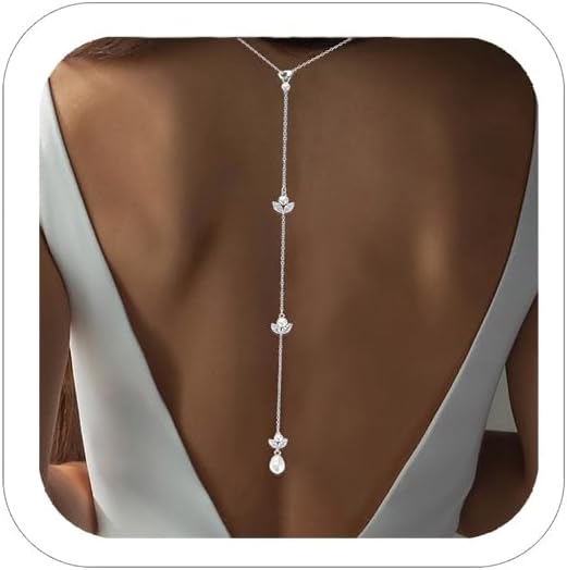 Pearl Backdrop Necklace for Backless Dress Back Necklace Wedding Bridal Rhinestone Pearl Back drop Dainty Chain Body Jewelry